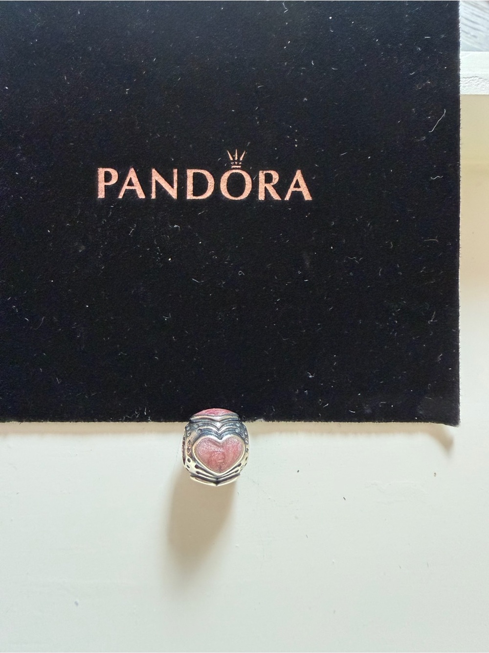 Pandora Silver Charm with Pink Heart Enamel